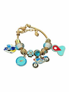 Gold-Tone Charm Bracelet with Turquoise and Red Accents